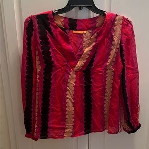 Oliphant TUCKERNUCK Meko Pink Geometric Cotton Silk Blouse XS